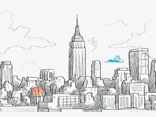 手绘楼房建筑简笔画线稿免抠