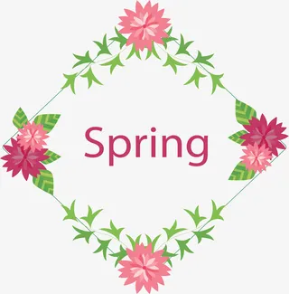 春天粉红色花朵边框免抠