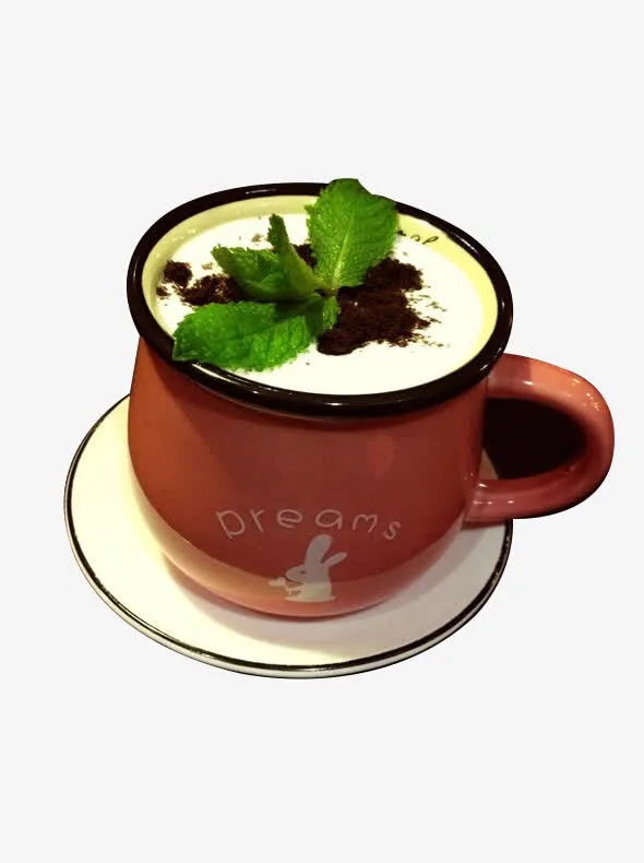 陶瓷杯里的盆栽奶茶免抠
