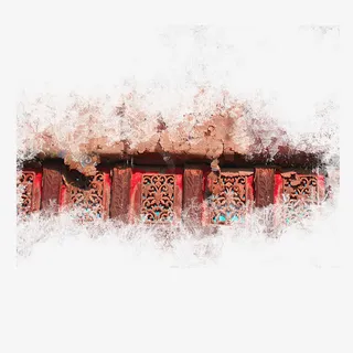 棕色中国风云雾建筑边框纹理免抠