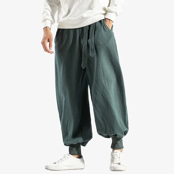 春夏中国风汉服棉麻休闲阔腿男裤免抠