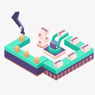 工厂流水线2.5d立体插画素材免抠