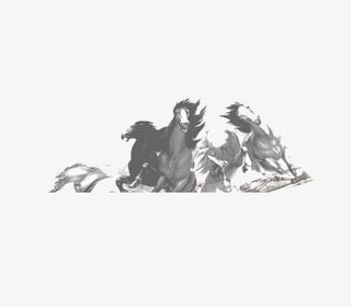 水墨奔跑的马群免抠