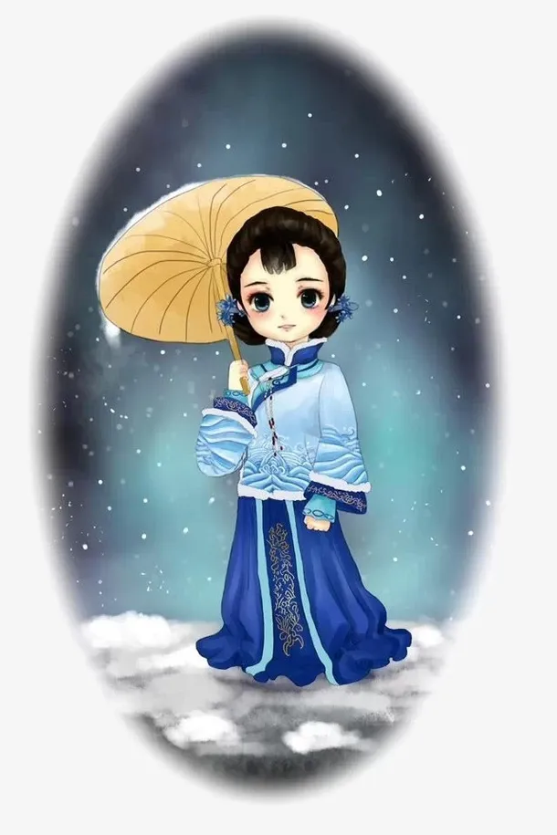 国潮汉服民国手绘女子撑伞元素免抠