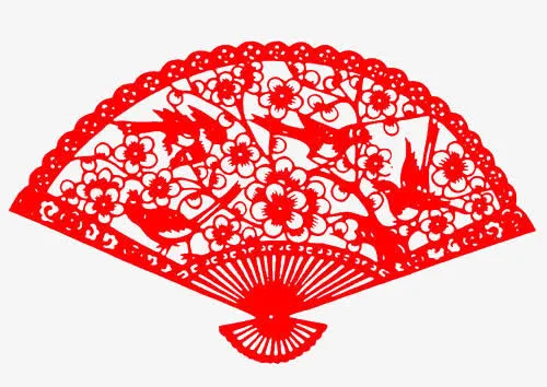 红色春节喜鹊扇子造型剪纸免抠