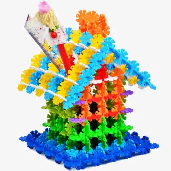 彩色雪花片房子免抠