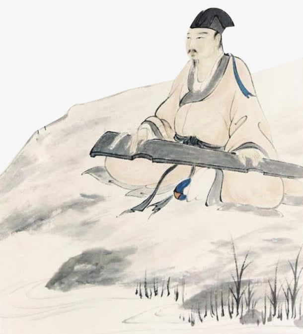 诗人抚琴图免抠