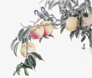 山水画桃子免抠