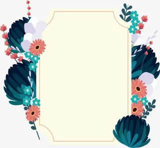 蓝绿色大力菊标题框免抠