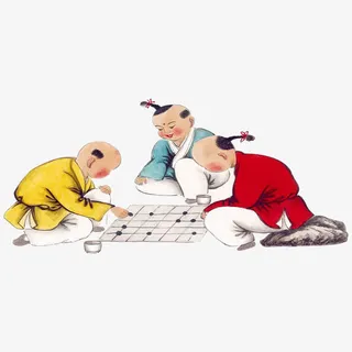 古代孩童下围棋免抠