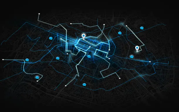 黑底蓝光科技地图海报背景免抠