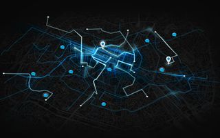 黑底蓝光科技地图海报背景免抠