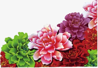 彩色中国风牡丹风景免抠