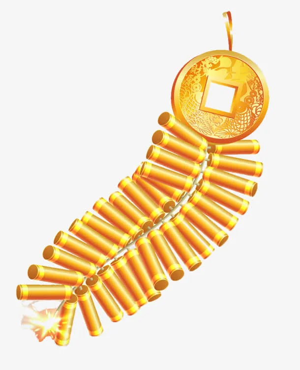 金色鞭炮造型春节免抠