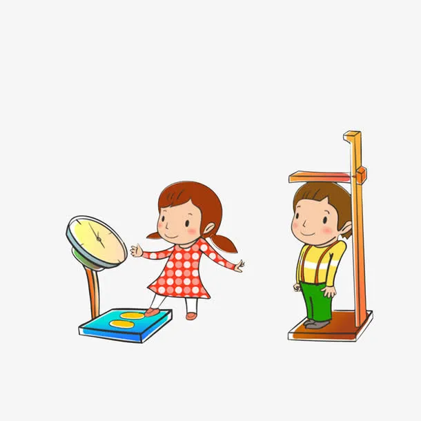卡通称体重女孩和量身高男孩素材免抠