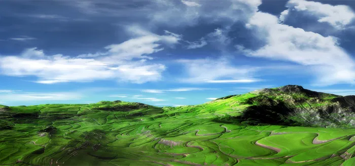 蓝天白云梯田山地背景高清