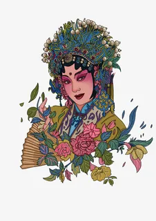 戏剧国潮、国粹头像插画女国潮免抠