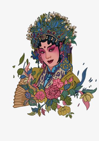 戏剧国潮、国粹头像插画女国潮免抠