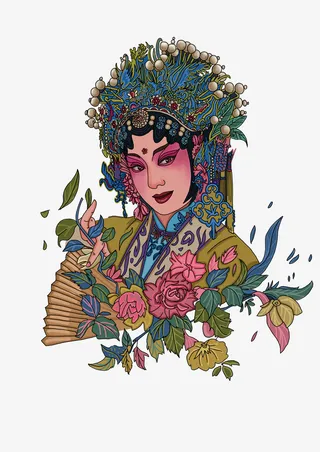 戏剧国潮、国粹头像插画女国潮免抠