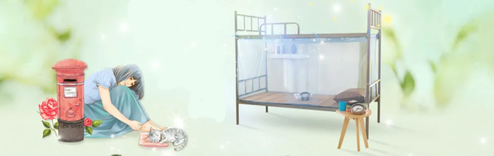 春天手绘插画绿色banner背景高清