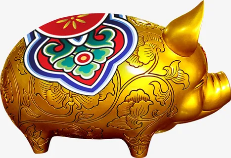 金色雕花金猪PSD元素免抠