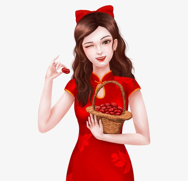 手绘可爱动漫旗袍卡通女子免抠