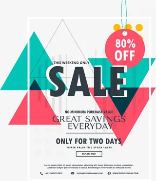 彩色三角打折海报免抠
