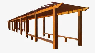 木纹的走廊凉亭免抠