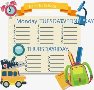 书包校车装饰课程表免抠