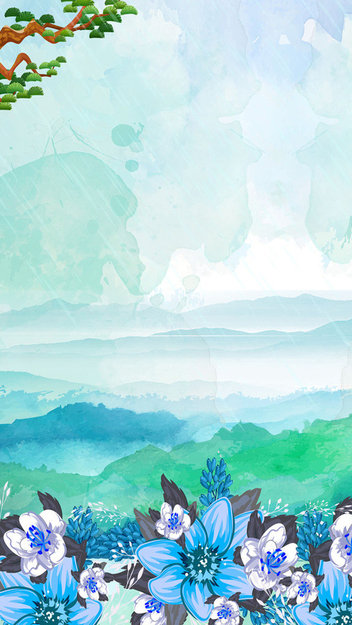 彩色水墨清明节手机端H5背景素材高清