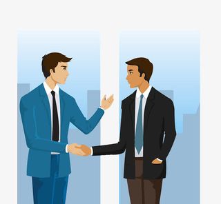 漫画人物插图两人握手谈话免抠