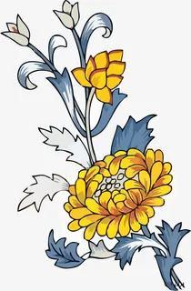 手绘彩色菊花啊免抠