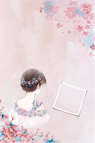 粉色手绘女生节少女背景花卉海报高清