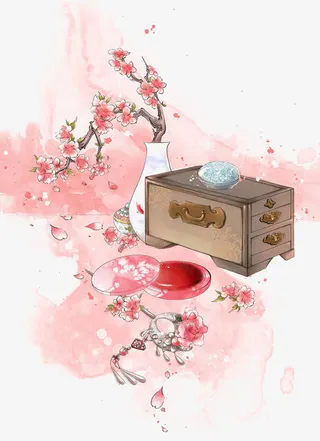 粉色水彩画免抠