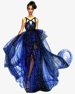 手绘长裙模特免抠