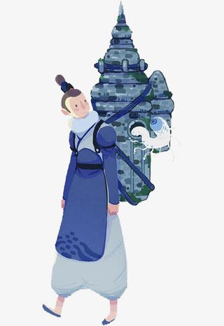 游戏人设背石头塔的道士免抠