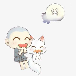 手绘小和尚和小猫咪免抠