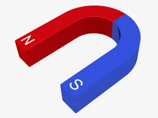 红蓝色天然磁石写着南北极的u型免抠