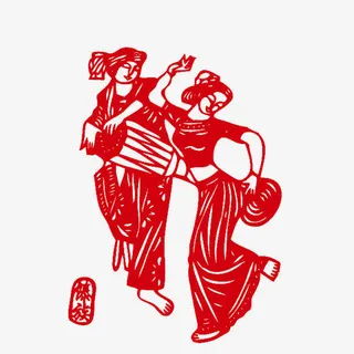红色傣族人物剪纸免抠