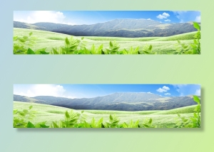 春草地天空大山树木高清摄影风景背景