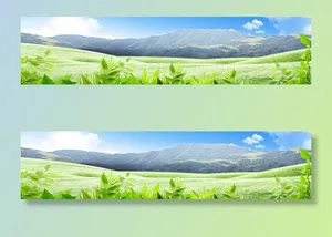 春草地天空大山树木高清摄影风景背景
