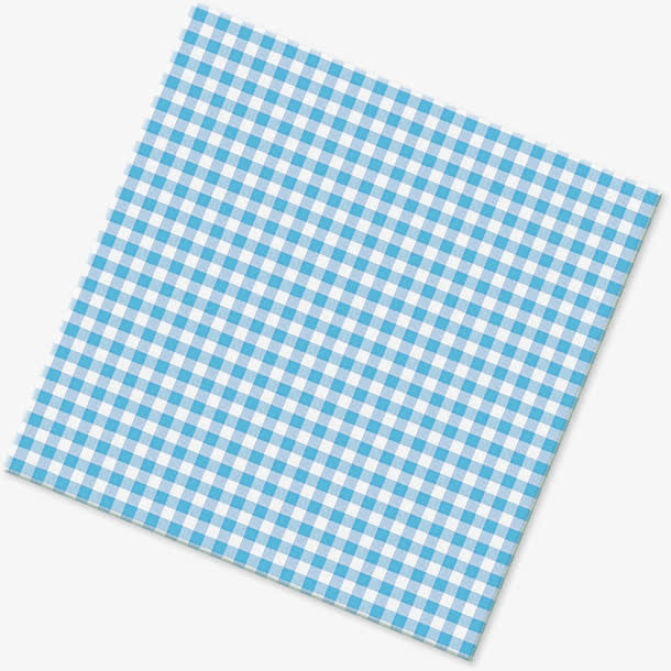 蓝色简约格子餐布边框纹理免抠