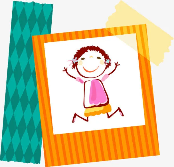 手绘黄色条纹相框元素免抠