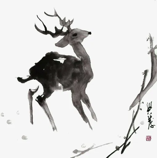 水墨画小鹿png图片免抠