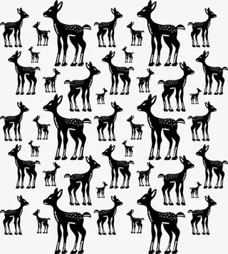 卡通手绘黑白小鹿图案免抠