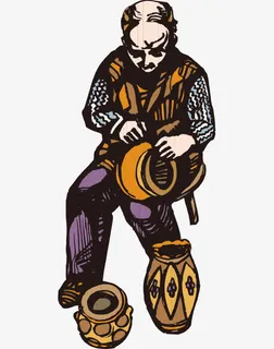 卡通手绘彩色秃头男人修补瓦罐免抠