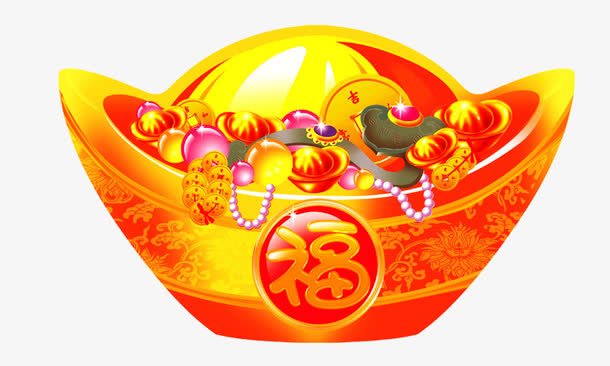 金银财宝金红色扁平元宝免抠