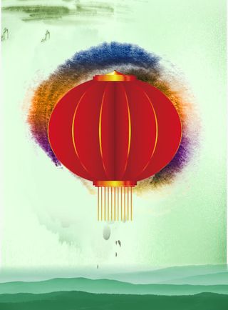 彩色墨迹灯笼红色中秋免抠