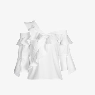 白色斜肩上衣免抠