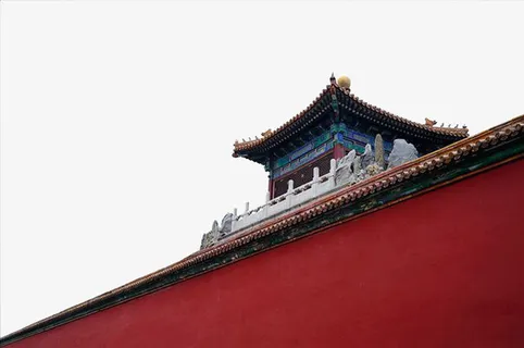 独特的红墙屋檐角免抠